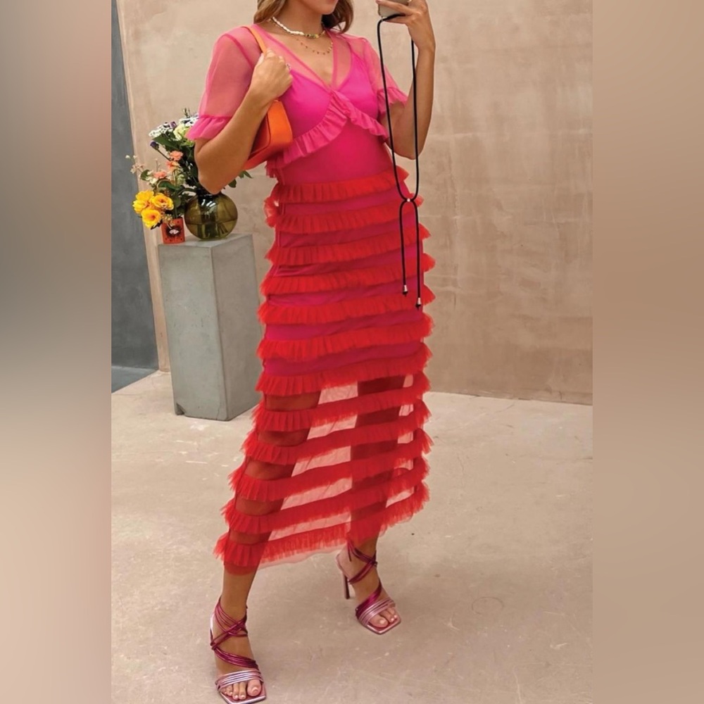 Never Fully Dressed Pink and Red Midi Dress